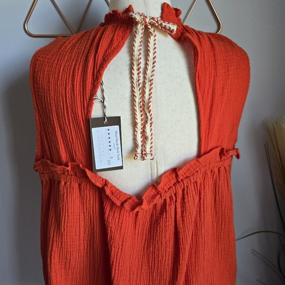 Matilda Jane, New, Maui Orange Cut-out Tie Back Cotton Gauze Shirt Size Large - Picture 8 of 11